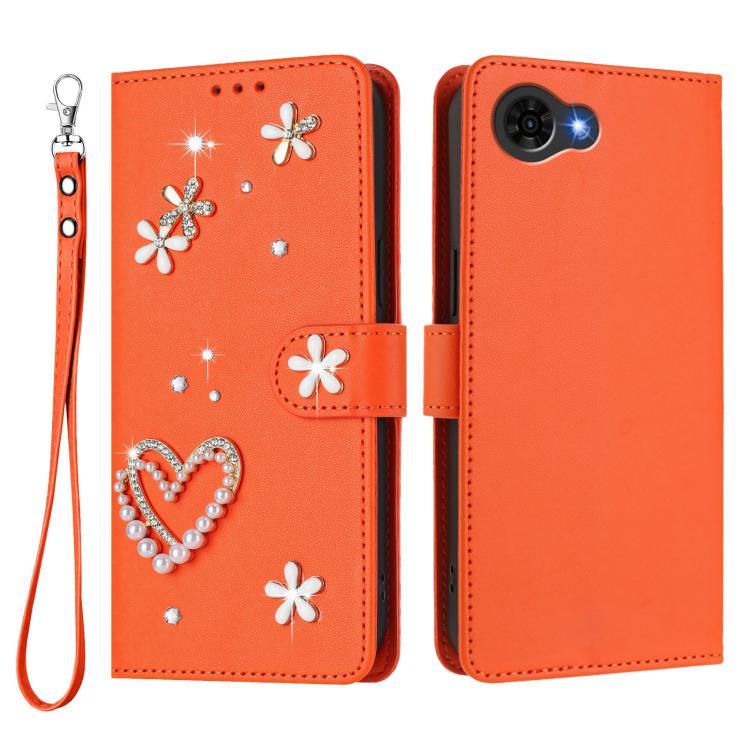 For ZTE Nubia S2e/A597ZT/S2R/S2 Lite ZS01 Double-Layer Heart Floral Vegan Leather Phone Case with Wrist Strap
