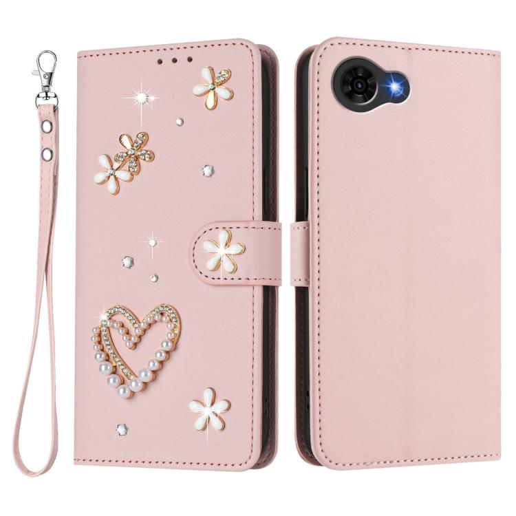 For ZTE Nubia S2e/A597ZT/S2R/S2 Lite ZS01 Double-Layer Heart Floral Vegan Leather Phone Case with Wrist Strap