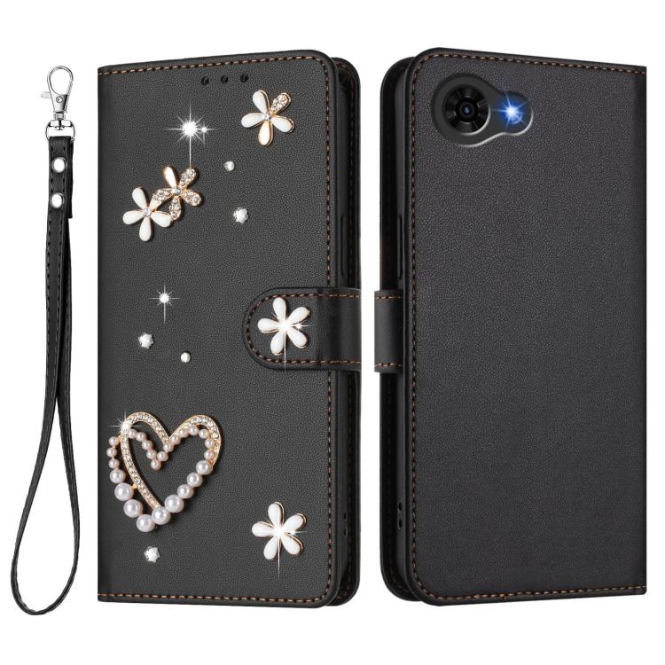 For ZTE Nubia S2e/A597ZT/S2R/S2 Lite ZS01 Double-Layer Heart Floral Vegan Leather Phone Case with Wrist Strap