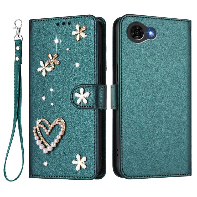 For ZTE Nubia S2e/A597ZT/S2R/S2 Lite ZS01 Double-Layer Heart Floral Vegan Leather Phone Case with Wrist Strap