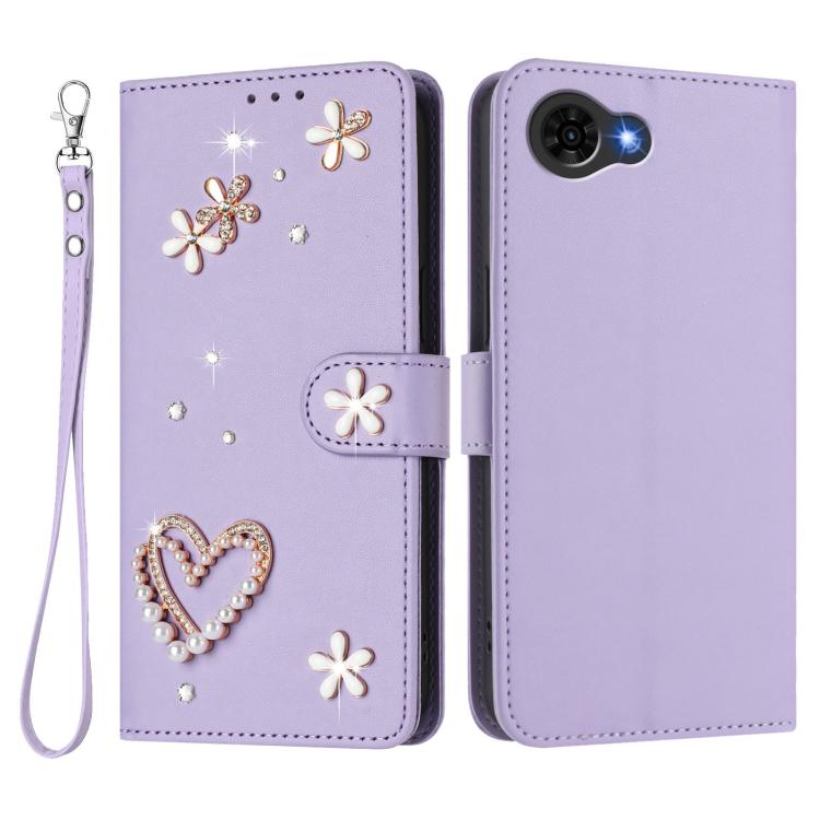 For ZTE Nubia S2e/A597ZT/S2R/S2 Lite ZS01 Double-Layer Heart Floral Vegan Leather Phone Case with Wrist Strap