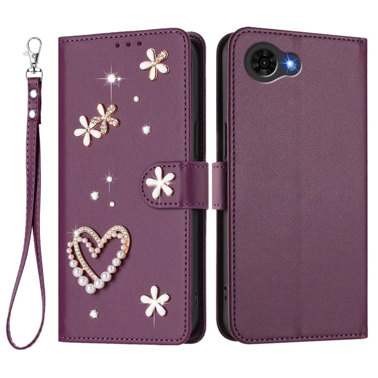 For ZTE Nubia S2e/A597ZT/S2R/S2 Lite ZS01 Double-Layer Heart Floral Vegan Leather Phone Case with Wrist Strap