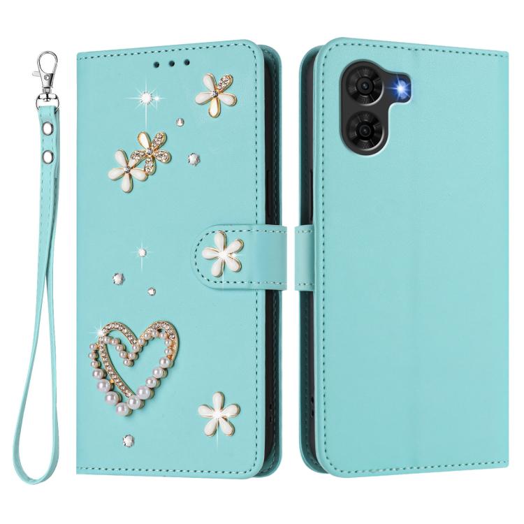 For ZTE Nubia S2 / A504ZT ZS01 Double-Layer Heart Floral Vegan Leather Phone Case with Wrist Strap