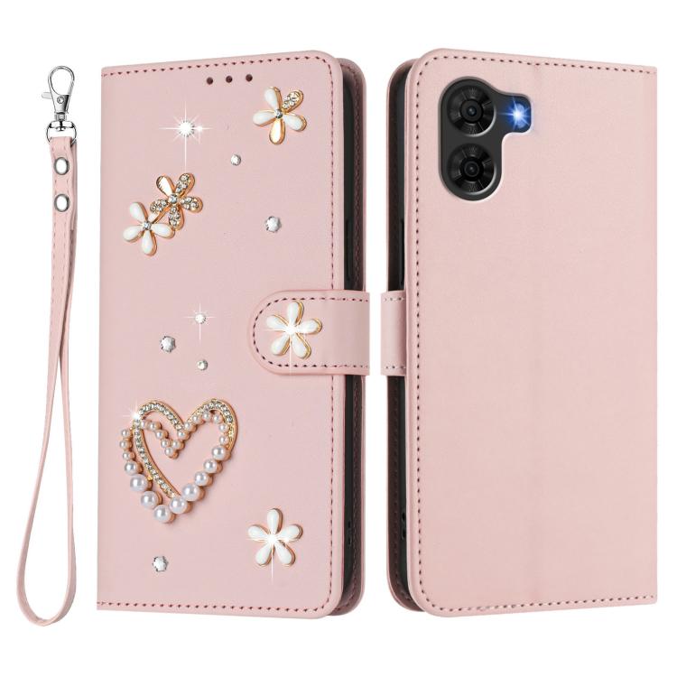 For ZTE Nubia S2 / A504ZT ZS01 Double-Layer Heart Floral Vegan Leather Phone Case with Wrist Strap
