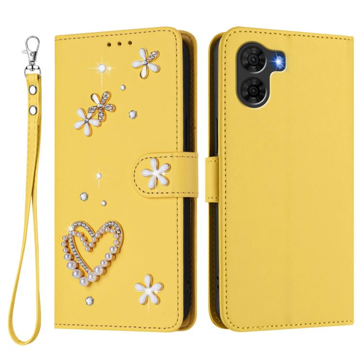 For ZTE Nubia S2 / A504ZT ZS01 Double-Layer Heart Floral Vegan Leather Phone Case with Wrist Strap