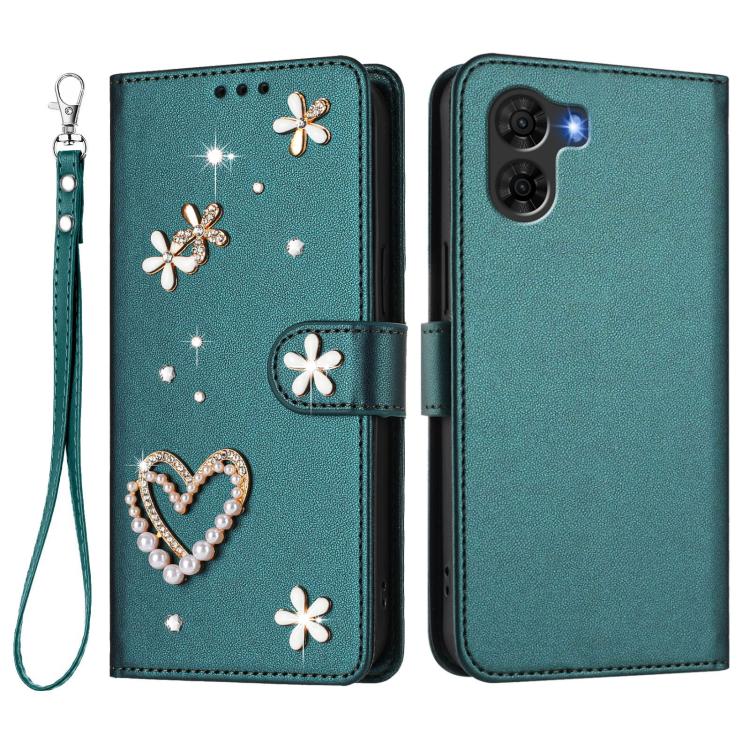 For ZTE Nubia S2 / A504ZT ZS01 Double-Layer Heart Floral Vegan Leather Phone Case with Wrist Strap
