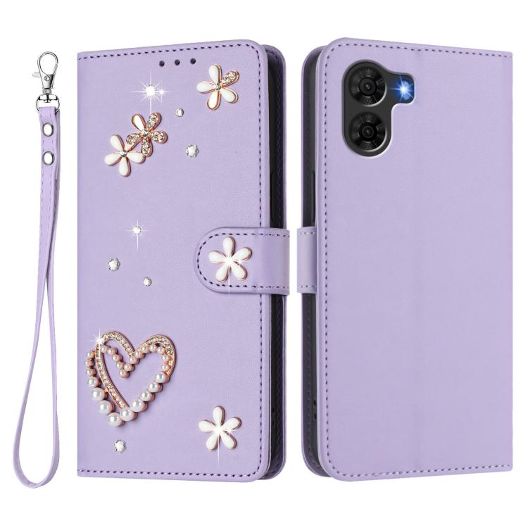 For ZTE Nubia S2 / A504ZT ZS01 Double-Layer Heart Floral Vegan Leather Phone Case with Wrist Strap