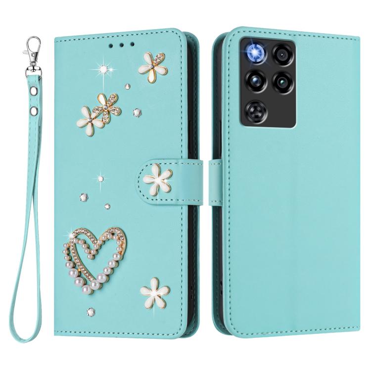 For ZTE Nubia RedMagic 11 Pro ZS01 Double-Layer Heart Floral Vegan Leather Phone Case with Wrist Strap