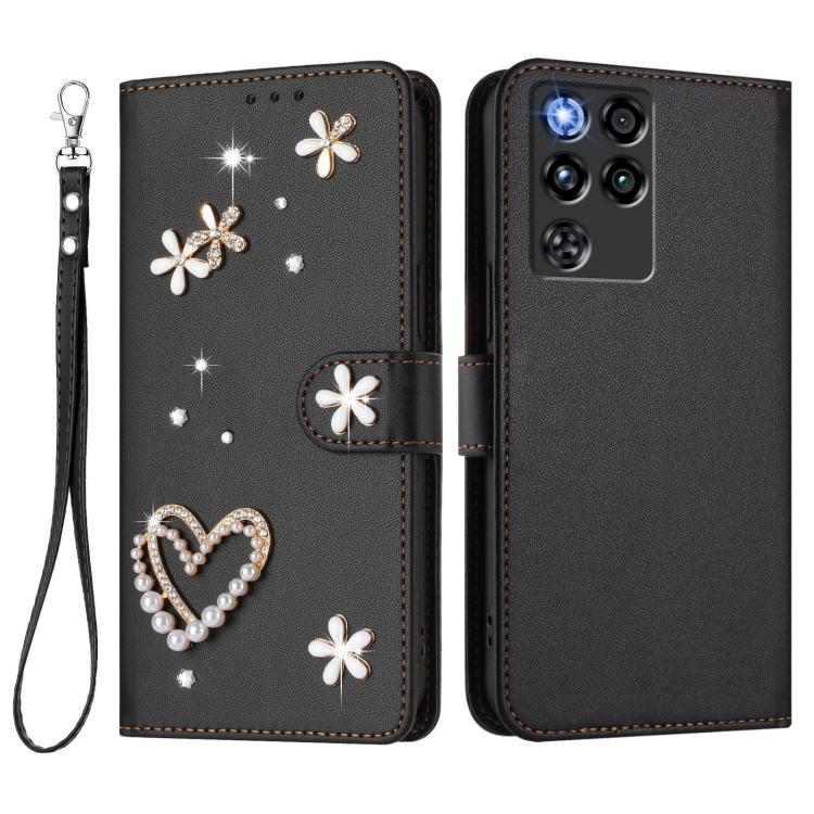 For ZTE Nubia RedMagic 11 Pro ZS01 Double-Layer Heart Floral Vegan Leather Phone Case with Wrist Strap