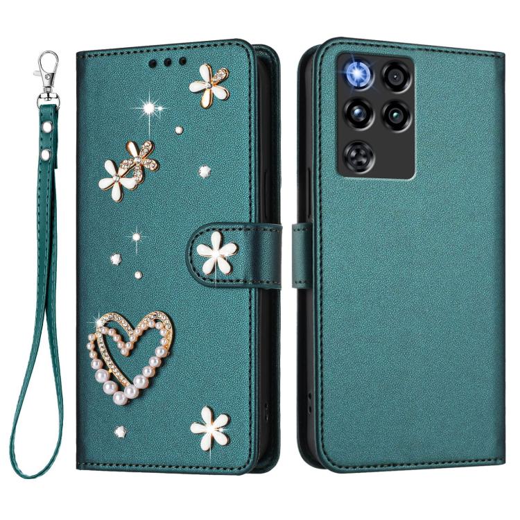 For ZTE Nubia RedMagic 11 Pro ZS01 Double-Layer Heart Floral Vegan Leather Phone Case with Wrist Strap