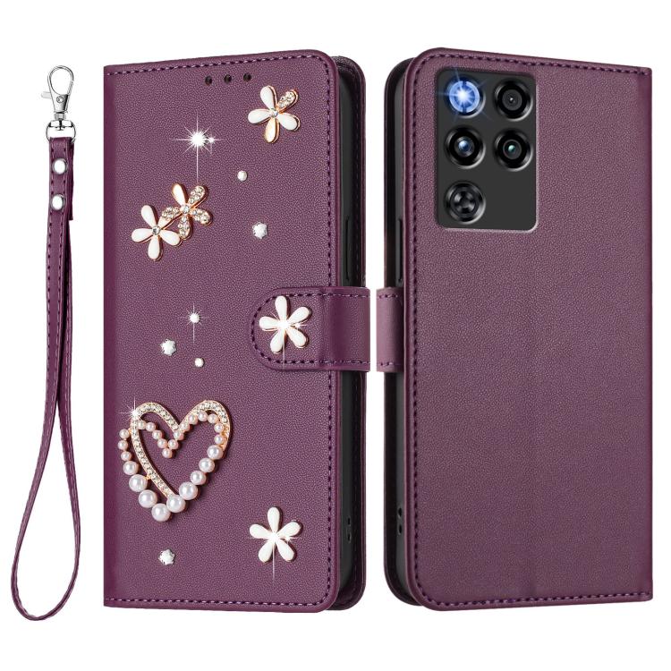 For ZTE Nubia RedMagic 11 Pro ZS01 Double-Layer Heart Floral Vegan Leather Phone Case with Wrist Strap