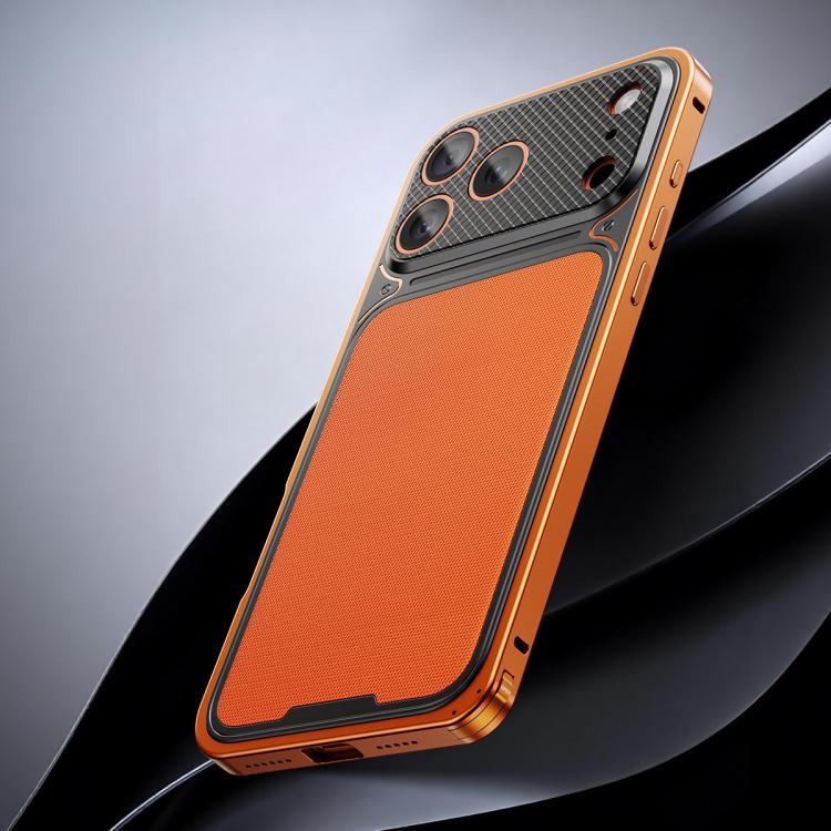 For iPhone 17 Pro Max Luxury Leather-Texture Magnetic Metal Phone Case with Spring Buckle