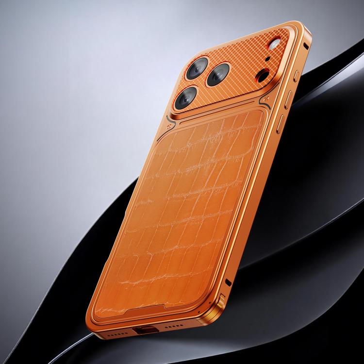 For iPhone 17 Pro Luxury Leather-Texture Magnetic Metal Phone Case with Spring Buckle