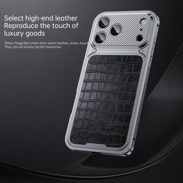 For iPhone 17 Pro Luxury Leather-Texture Magnetic Metal Phone Case with Spring Buckle