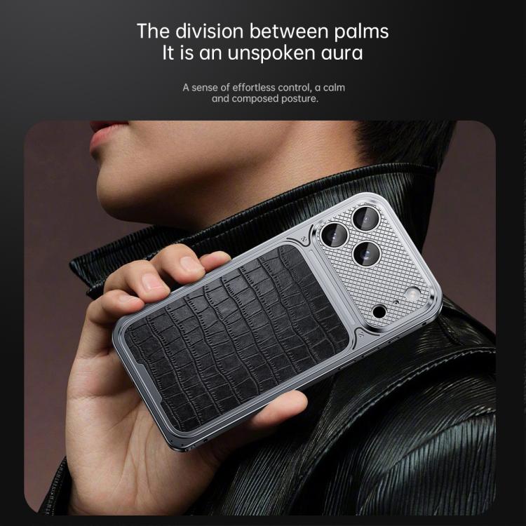 For iPhone 17 Pro Luxury Leather-Texture Magnetic Metal Phone Case with Spring Buckle