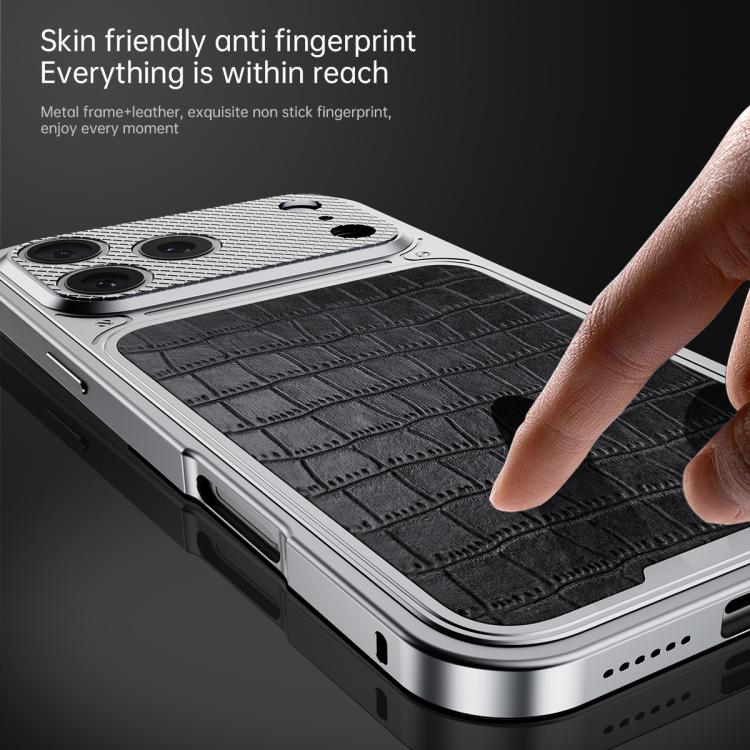 For iPhone 17 Pro Luxury Leather-Texture Magnetic Metal Phone Case with Spring Buckle