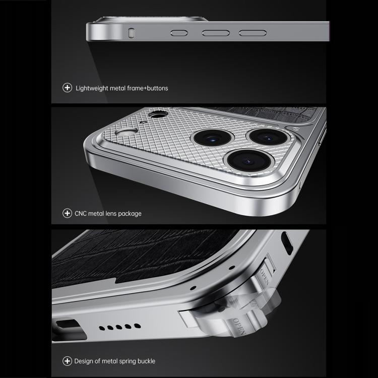 For iPhone 17 Pro Luxury Leather-Texture Magnetic Metal Phone Case with Spring Buckle