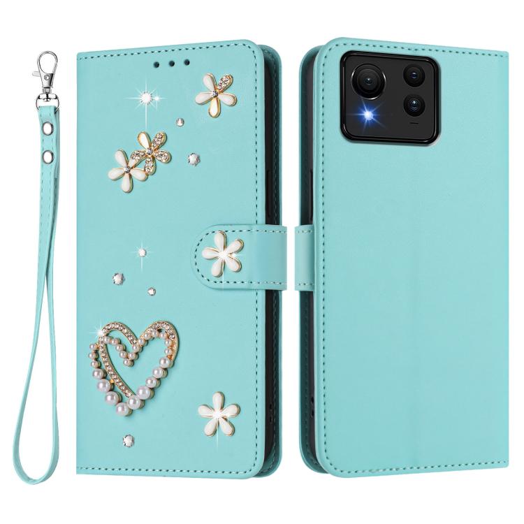 For Asus Zenfone 11 Ultra ZS01 Double-Layer Heart Floral Vegan Leather Phone Case with Wrist Strap