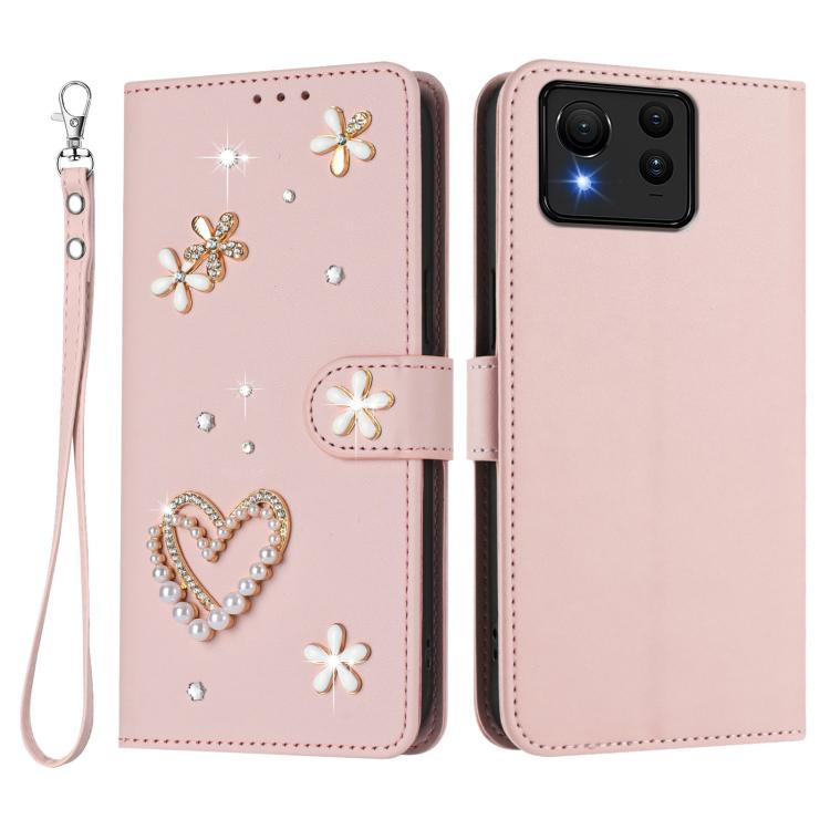 For Asus Zenfone 11 Ultra ZS01 Double-Layer Heart Floral Vegan Leather Phone Case with Wrist Strap