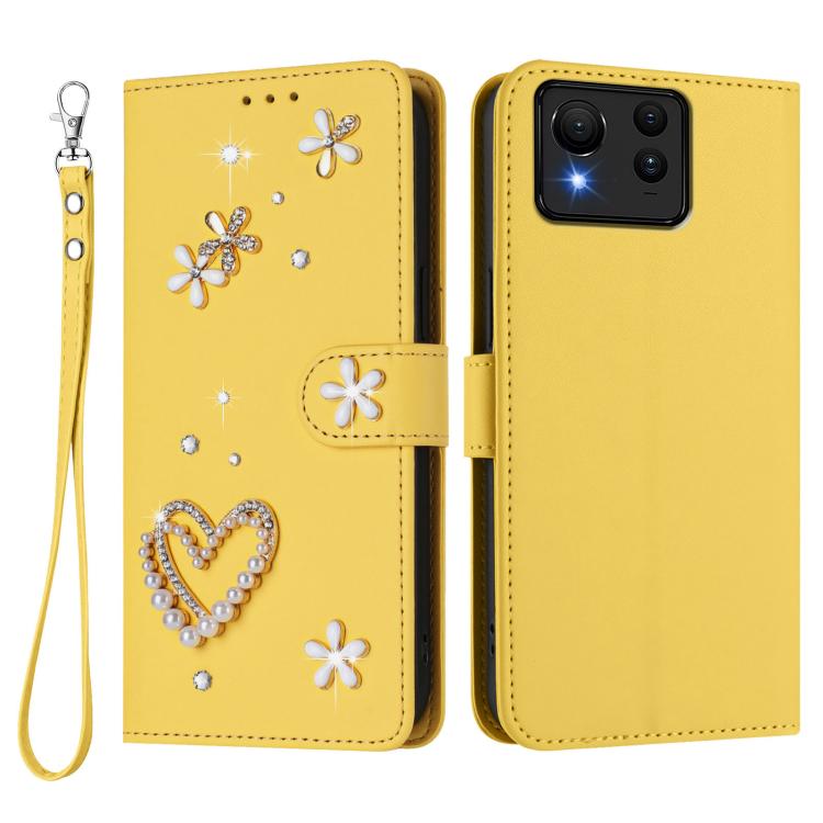 For Asus Zenfone 11 Ultra ZS01 Double-Layer Heart Floral Vegan Leather Phone Case with Wrist Strap