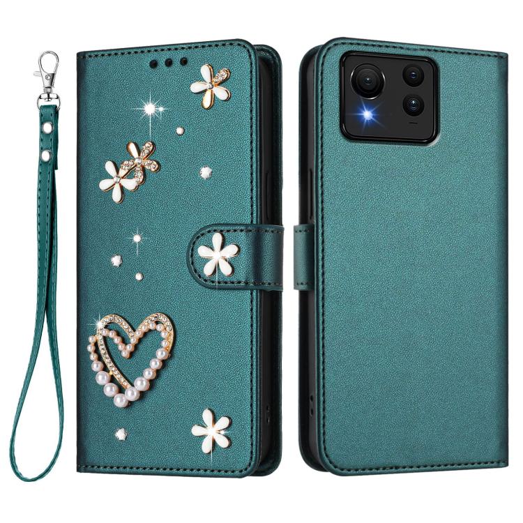 For Asus Zenfone 11 Ultra ZS01 Double-Layer Heart Floral Vegan Leather Phone Case with Wrist Strap