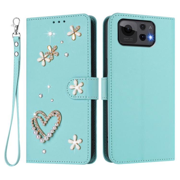 For Asus Zenfone 12 Ultra ZS01 Double-Layer Heart Floral Vegan Leather Phone Case with Wrist Strap