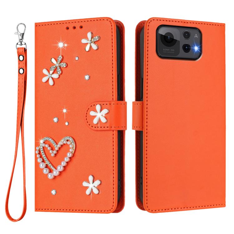 For Asus Zenfone 12 Ultra ZS01 Double-Layer Heart Floral Vegan Leather Phone Case with Wrist Strap