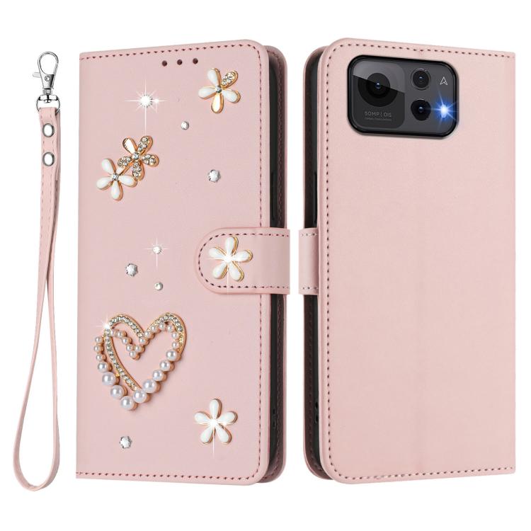 For Asus Zenfone 12 Ultra ZS01 Double-Layer Heart Floral Vegan Leather Phone Case with Wrist Strap