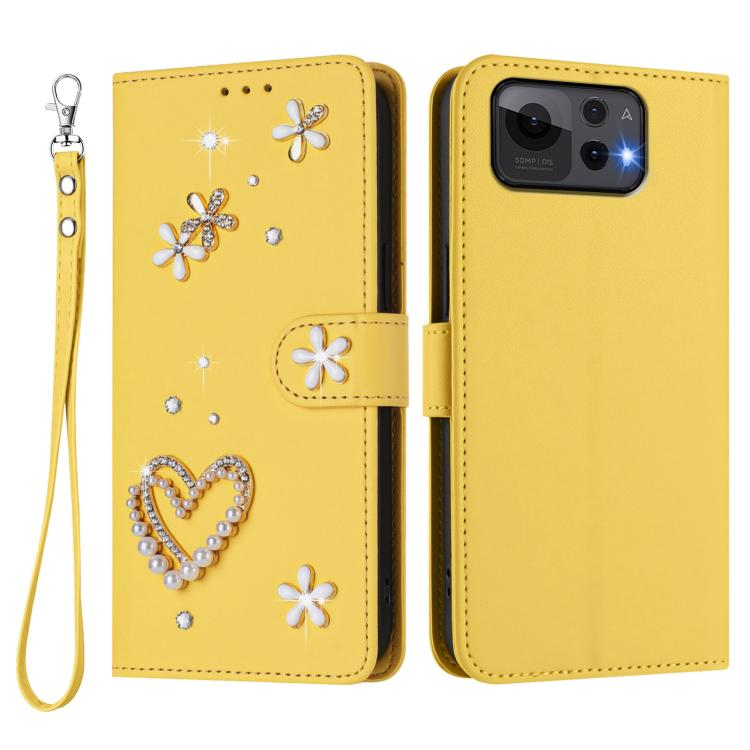 For Asus Zenfone 12 Ultra ZS01 Double-Layer Heart Floral Vegan Leather Phone Case with Wrist Strap
