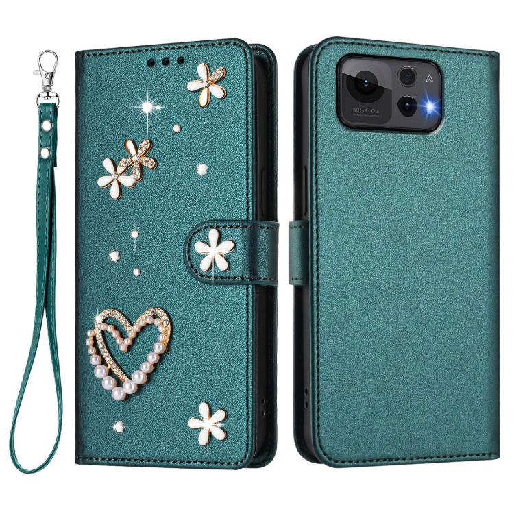 For Asus Zenfone 12 Ultra ZS01 Double-Layer Heart Floral Vegan Leather Phone Case with Wrist Strap