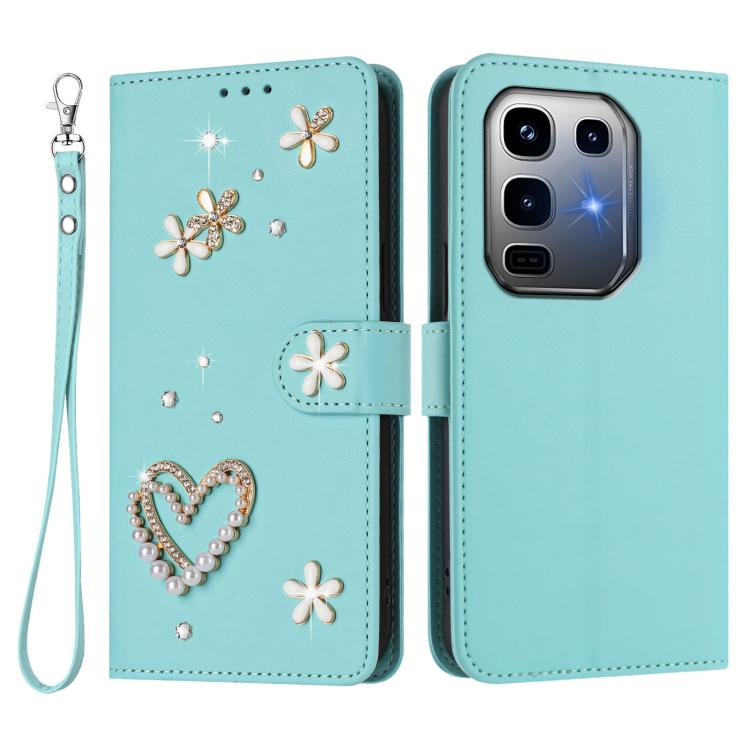 For Infinix Note 50 Pro+ 5G ZS01 Double-Layer Heart Floral Vegan Leather Phone Case with Wrist Strap