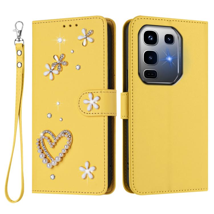 For Infinix Note 50 Pro+ 5G ZS01 Double-Layer Heart Floral Vegan Leather Phone Case with Wrist Strap