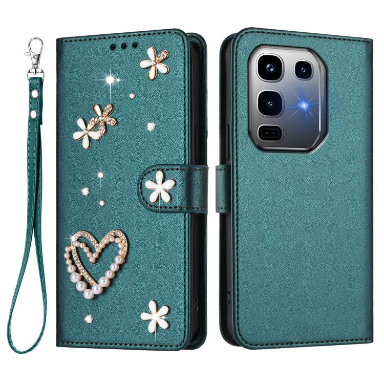 For Infinix Note 50 Pro+ 5G ZS01 Double-Layer Heart Floral Vegan Leather Phone Case with Wrist Strap