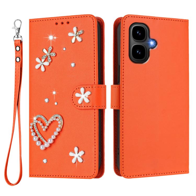 For Infinix Smart 10 4G / Tecno Pop 10 ZS01 Double-Layer Heart Floral Vegan Leather Phone Case with Wrist Strap