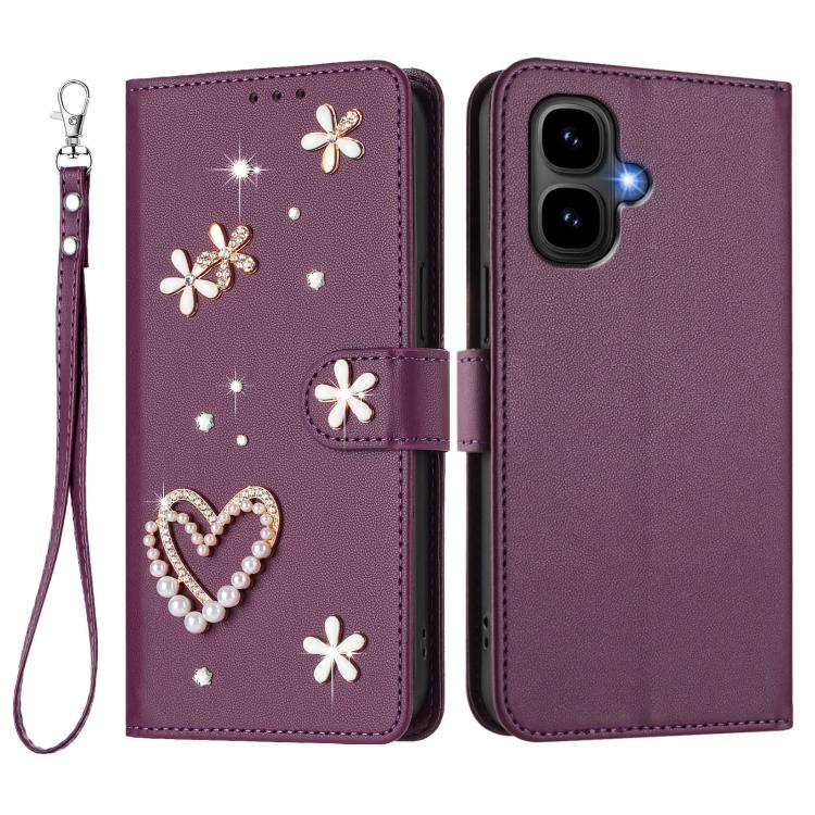 For Infinix Smart 10 4G / Tecno Pop 10 ZS01 Double-Layer Heart Floral Vegan Leather Phone Case with Wrist Strap