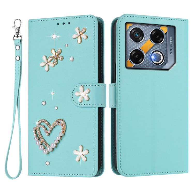 For Infinix GT 20 Pro 5G ZS01 Double-Layer Heart Floral Vegan Leather Phone Case with Wrist Strap