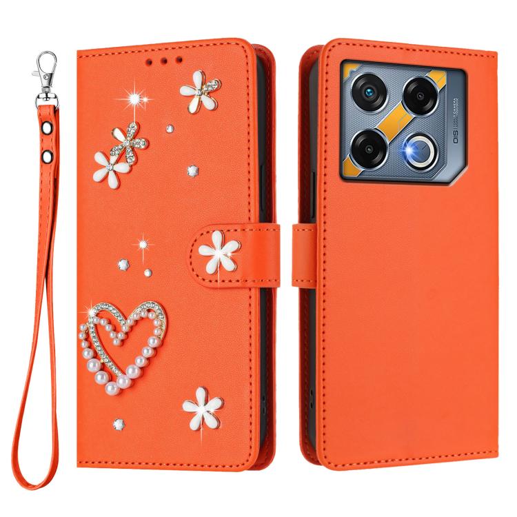 For Infinix GT 20 Pro 5G ZS01 Double-Layer Heart Floral Vegan Leather Phone Case with Wrist Strap