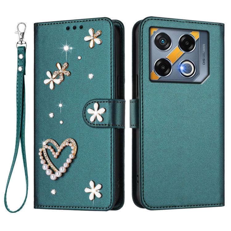 For Infinix GT 20 Pro 5G ZS01 Double-Layer Heart Floral Vegan Leather Phone Case with Wrist Strap