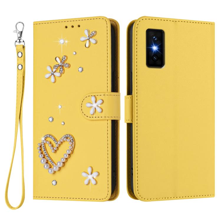 For Infinix GT 30 Pro ZS01 Double-Layer Heart Floral Vegan Leather Phone Case with Wrist Strap
