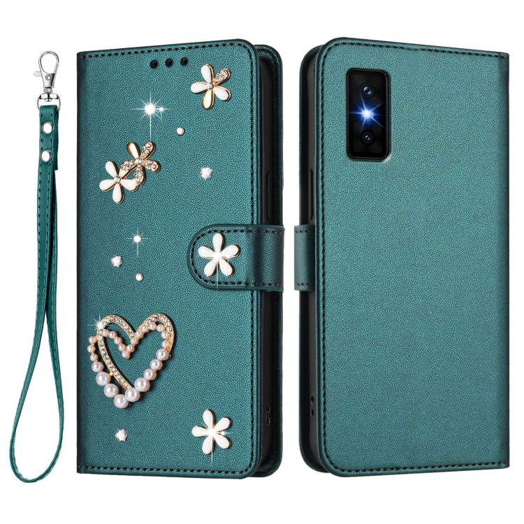 For Infinix GT 30 Pro ZS01 Double-Layer Heart Floral Vegan Leather Phone Case with Wrist Strap