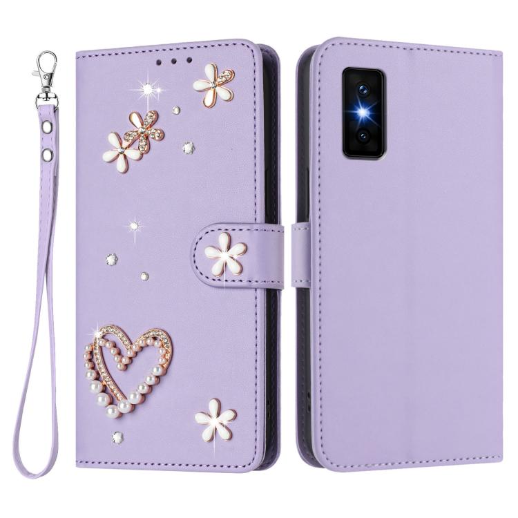 For Infinix GT 30 Pro ZS01 Double-Layer Heart Floral Vegan Leather Phone Case with Wrist Strap