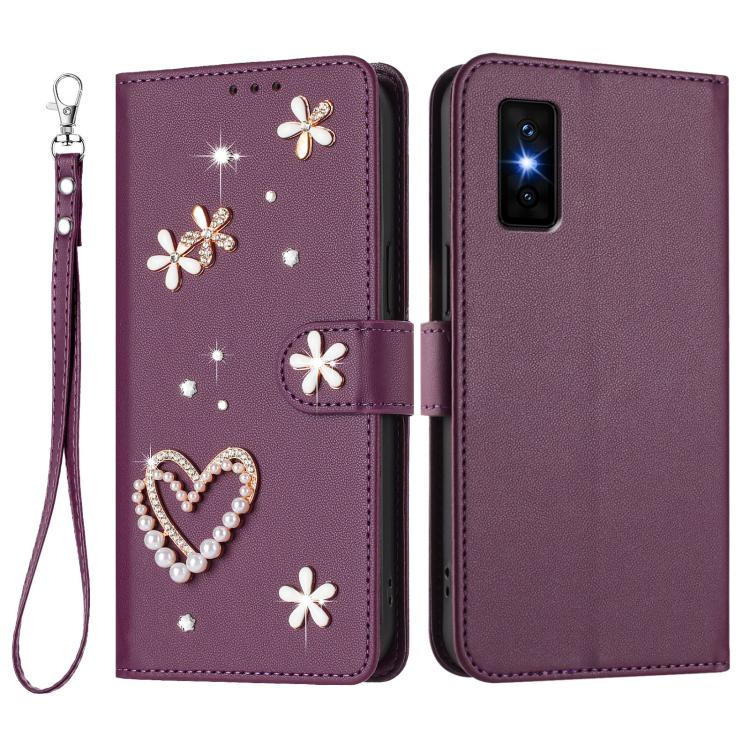 For Infinix GT 30 Pro ZS01 Double-Layer Heart Floral Vegan Leather Phone Case with Wrist Strap