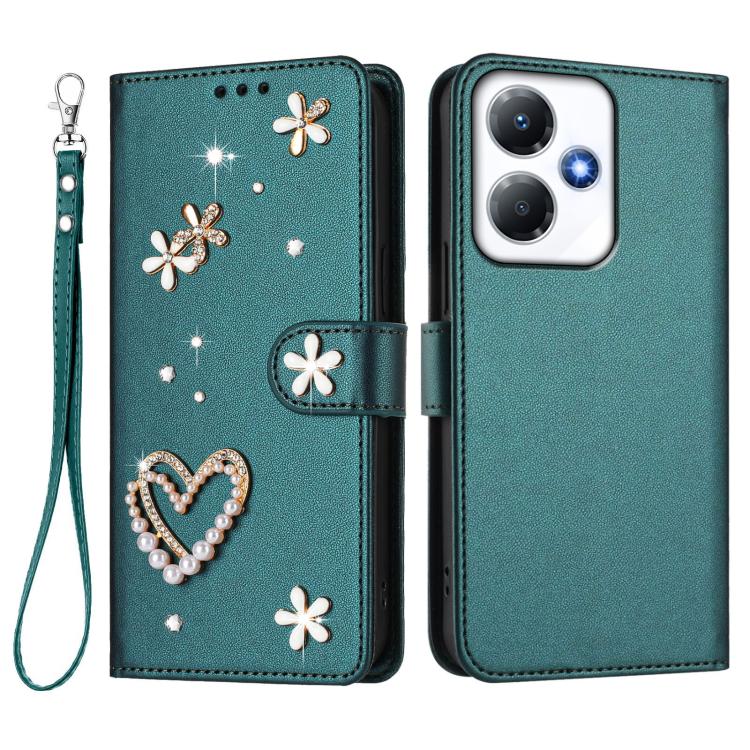 For Infinix Hot 30 Play NFC 4G / X6835 ZS01 Double-Layer Heart Floral Vegan Leather Phone Case with Wrist Strap