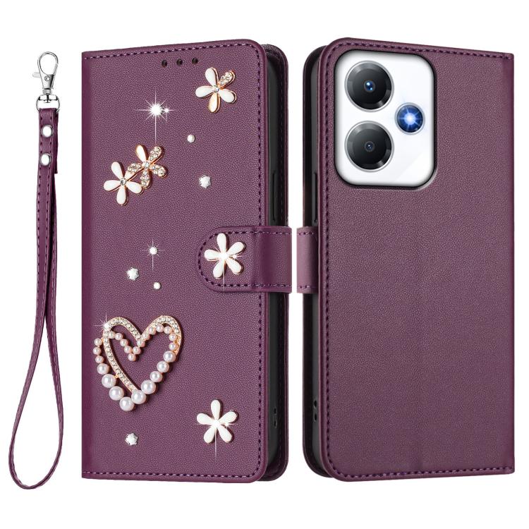 For Infinix Hot 30 Play NFC 4G / X6835 ZS01 Double-Layer Heart Floral Vegan Leather Phone Case with Wrist Strap