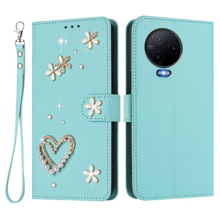 For Infinix Note 12 2023 4G ZS01 Double-Layer Heart Floral Vegan Leather Phone Case with Wrist Strap