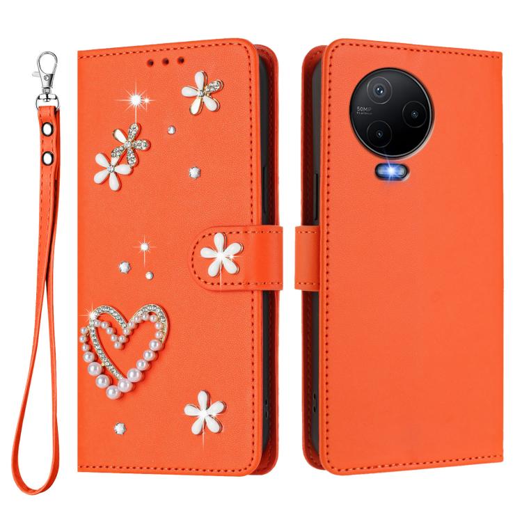 For Infinix Note 12 2023 4G ZS01 Double-Layer Heart Floral Vegan Leather Phone Case with Wrist Strap