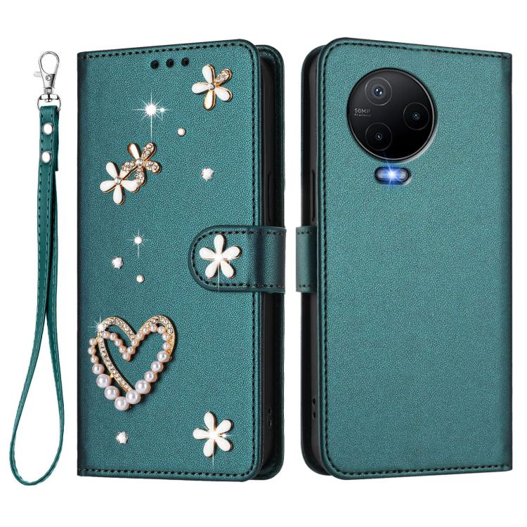 For Infinix Note 12 2023 4G ZS01 Double-Layer Heart Floral Vegan Leather Phone Case with Wrist Strap