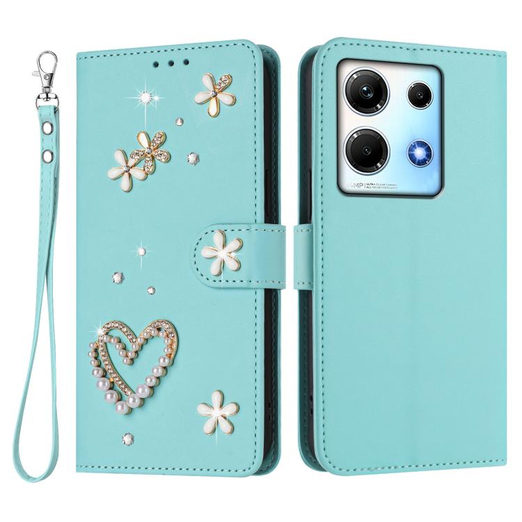 For Infinix Note 30 4G / Note 30 5G ZS01 Double-Layer Heart Floral Vegan Leather Phone Case with Wrist Strap