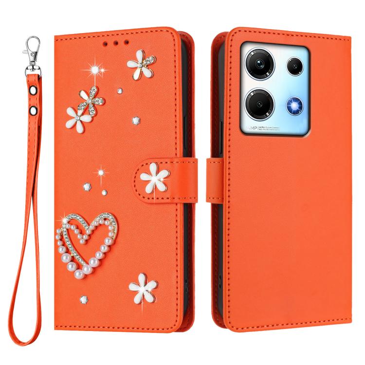 For Infinix Note 30 4G / Note 30 5G ZS01 Double-Layer Heart Floral Vegan Leather Phone Case with Wrist Strap