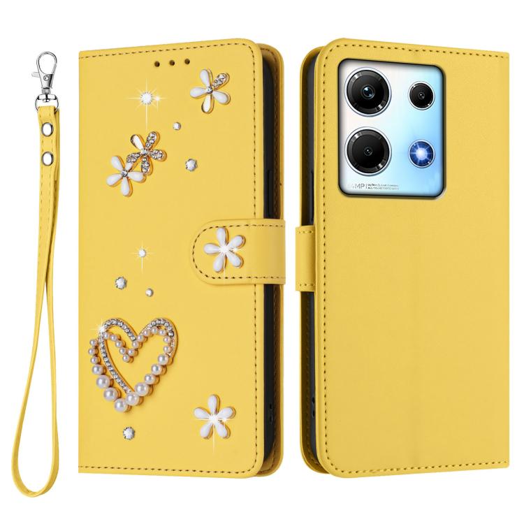 For Infinix Note 30 4G / Note 30 5G ZS01 Double-Layer Heart Floral Vegan Leather Phone Case with Wrist Strap